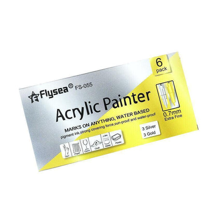 Flysea 12-80 Colours Acrylic Paint Pens Painting Stone Ceramic Glass Markers 0.7 - Gold*3+Silver*3 Set.