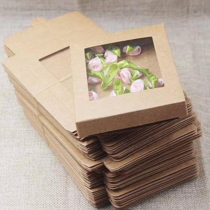 50PCS Kraft Paper Gift Boxes with PVC Window White Black Bakery Packaging Carton - L.