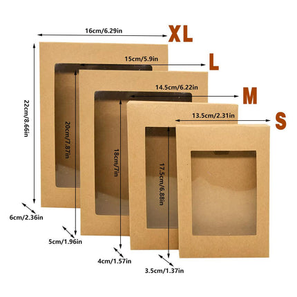 50PCS Kraft Paper Gift Boxes with PVC Window White Black Bakery Packaging Carton - S.