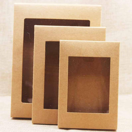 50PCS Kraft Paper Gift Boxes with PVC Window White Black Bakery Packaging Carton - S.
