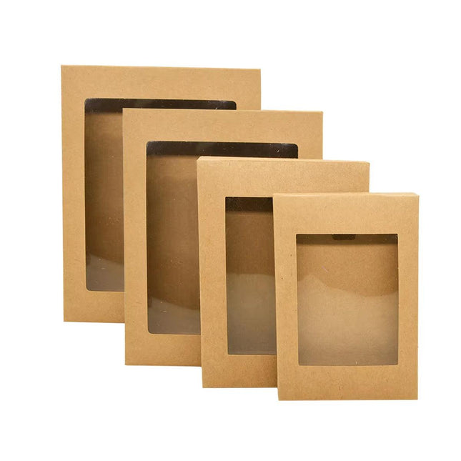 50PCS Kraft Paper Gift Boxes with PVC Window White Black Bakery Packaging Carton - XL.