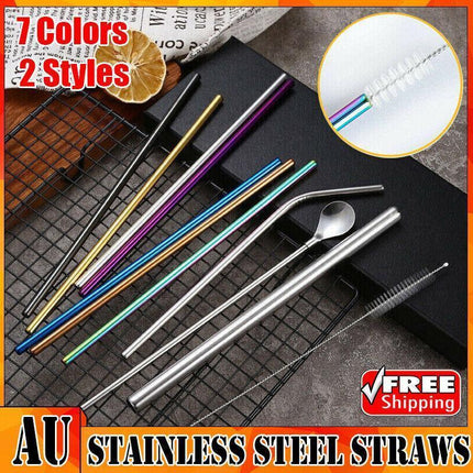 Reusable 304 Stainless Steel Straws Metal Drinking Washable Straw Brushes Set 2 - Purple Set 2.