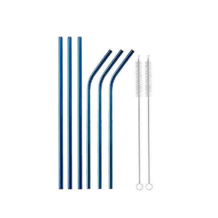 Reusable 304 Stainless Steel Straws Metal Drinking Washable Straw Brushes Set 2 - Purple Set 2.