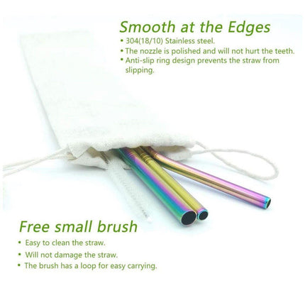 Reusable 304 Stainless Steel Straws Metal Drinking Washable Straw Brushes Set 2 - Rainbow Set 2.
