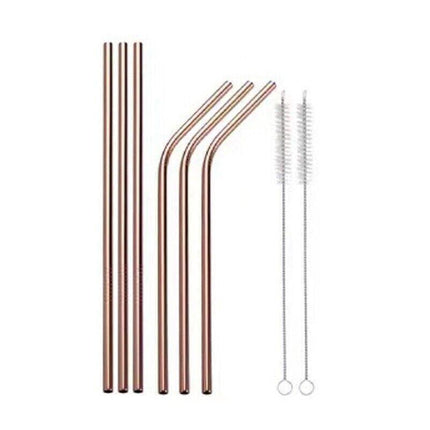 Reusable 304 Stainless Steel Straws Metal Drinking Washable Straw Brushes Set 2 - Silver Set 2.