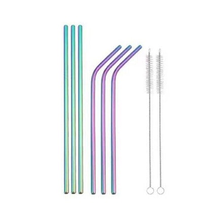Reusable 304 Stainless Steel Straws Metal Drinking Washable Straw Brushes Set 2 - Silver Set 2.