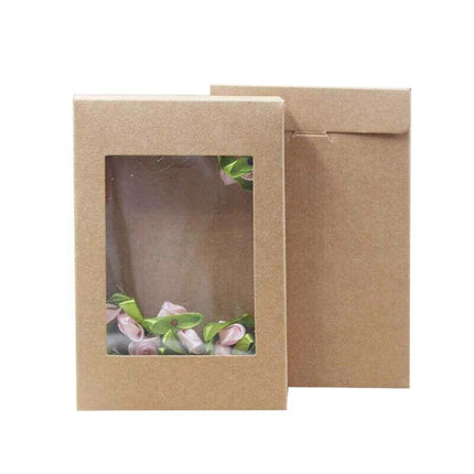 10 Pack Kraft Paper Boxes with Window Disposable Cardboard Gift Catering Trays - 20X15X5CM.
