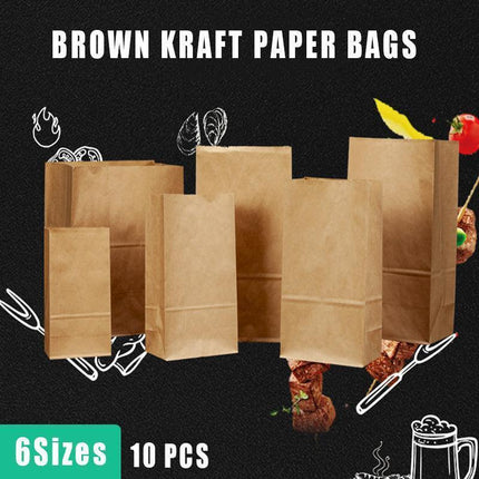 Brown Kraft Paper Bags Take Away Food Lolly Grocery Buffet Craft Gift Market Bag - 12X 7 X 21.5CM.