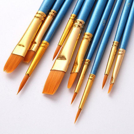 10pcs Artist Paint Brush Set Acrylic Oil Watercolour Gouache Painting Supplies - Black.