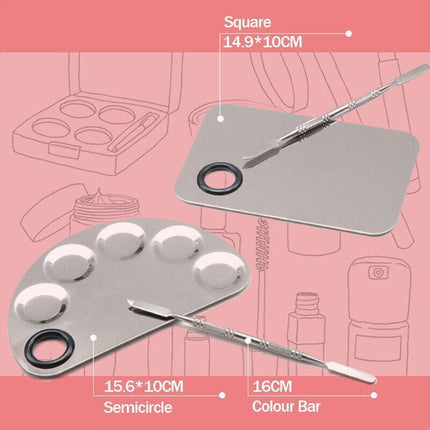 Stainless Steel Cosmetic Face Makeup Palette Spatula Foundation Mixing Tool - Semicircle.