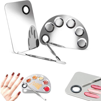 Stainless Steel Cosmetic Face Makeup Palette Spatula Foundation Mixing Tool - Semicircle.