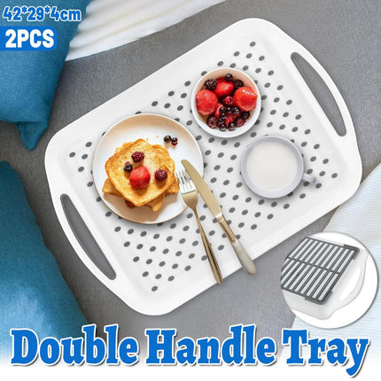 2PCS Rectangular Serving Tray Double Handle Non Slip TPR Kitchen Display Plate.