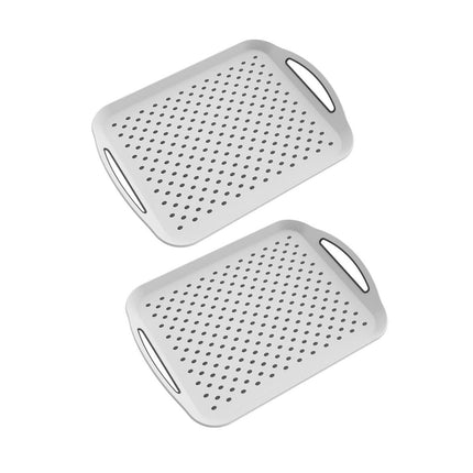 2PCS Rectangular Serving Tray Double Handle Non Slip TPR Kitchen Display Plate.