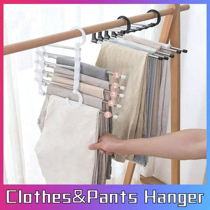 5 in 1 Stainless-Steel Pants Rack Hanger Wardrobe Shelves Magic Multi-Functional Black - 1PC.