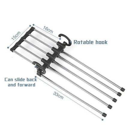 5 in 1 Stainless-Steel Pants Rack Hanger Wardrobe Shelves Magic Multi-Functional Black - 1PC.