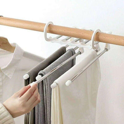 5 in 1 Stainless-Steel Pants Rack Hanger Wardrobe Shelves Magic Multi-Functional Black - 1PC.