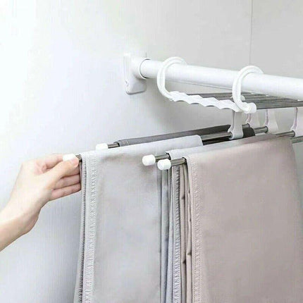 5 in 1 Stainless-Steel Pants Rack Hanger Wardrobe Shelves Magic Multi-Functional Black - 1PC.