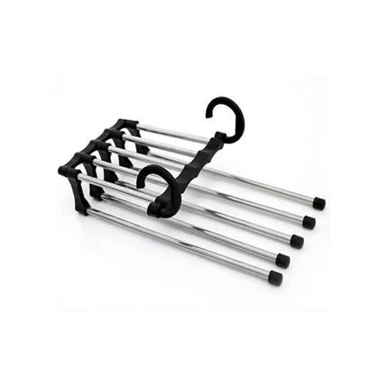 5 in 1 Stainless-Steel Pants Rack Hanger Wardrobe Shelves Magic Multi-Functional Black - 1PC.