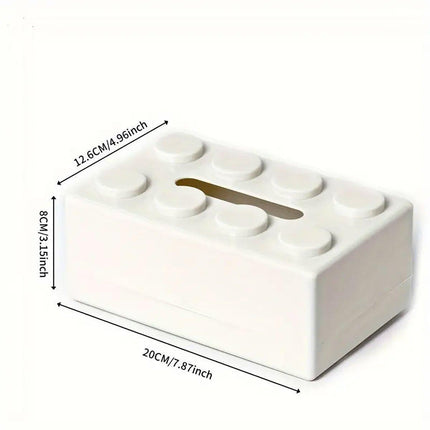 Tissue Box Cover Creative Building Block Cute Napkin Dispenser Holder Home Decor - White.