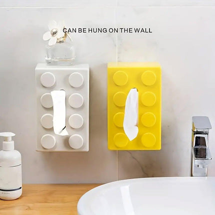 Tissue Box Cover Creative Building Block Cute Napkin Dispenser Holder Home Decor - White.