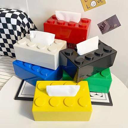 Tissue Box Cover Creative Building Block Cute Napkin Dispenser Holder Home Decor - White.