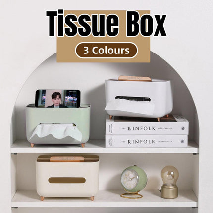 Tissue Box Dispenser Storage Box Napkin Case Remote Control Box Multi-Function - White.