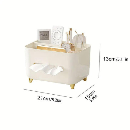 Tissue Box Dispenser Storage Box Napkin Case Remote Control Box Multi-Function - White.