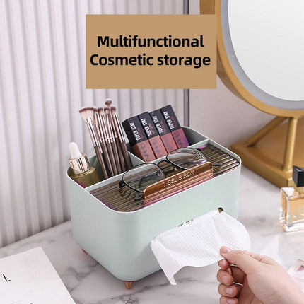 Tissue Box Dispenser Storage Box Napkin Case Remote Control Box Multi-Function - White.