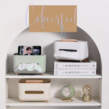 Tissue Box Dispenser Storage Box Napkin Case Remote Control Box Multi-Function - White.