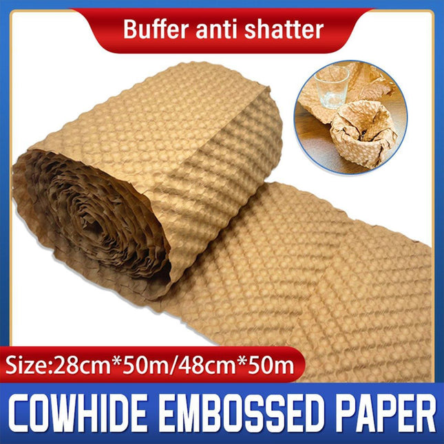 Cowhide Pressure Bubble Paper Roll Shock Absorbing Biodegradable Cushioning Wrap - 28x50m.