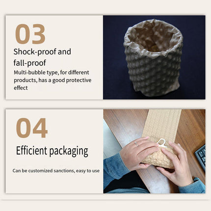 Cowhide Pressure Bubble Paper Roll Shock Absorbing Biodegradable Cushioning Wrap - 28x50m.