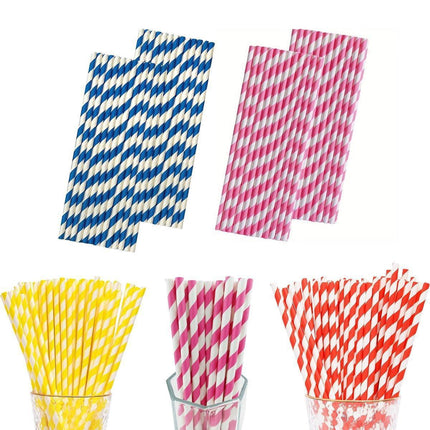 125pcs Biodegradable Paper Straws Striped Coloured Paper Drinking Straws Set.