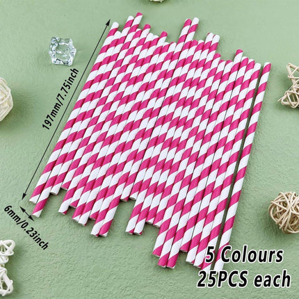 125pcs Biodegradable Paper Straws Striped Coloured Paper Drinking Straws Set.