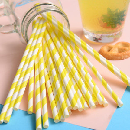 125pcs Biodegradable Paper Straws Striped Coloured Paper Drinking Straws Set.