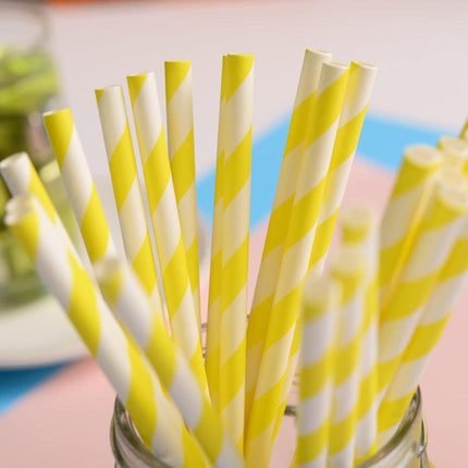 125pcs Biodegradable Paper Straws Striped Coloured Paper Drinking Straws Set.