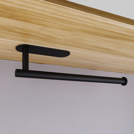 Kitchen Hanger Paper Roll Cabinet Towel Holder Organizer Rack Shelf Wall Adhesive - Silver.