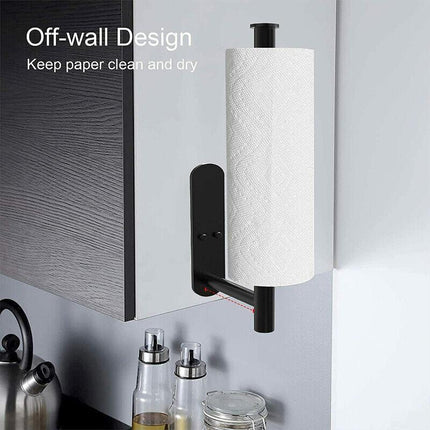 Kitchen Hanger Paper Roll Cabinet Towel Holder Organizer Rack Shelf Wall Adhesive - Silver.