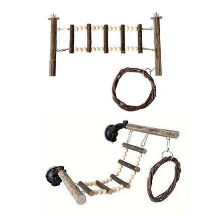 Wooden Parrot Stand Climbing Ladder Swing Toy for Birds Cage Play Accessories - Nut Washer Fixed Type.