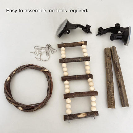 Wooden Parrot Stand Climbing Ladder Swing Toy for Birds Cage Play Accessories - Nut Washer Fixed Type.