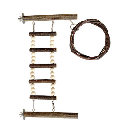 Wooden Parrot Stand Climbing Ladder Swing Toy for Birds Cage Play Accessories - Nut Washer Fixed Type.