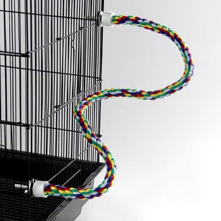 Parrot Rope Perch Colourful Bird Cage Toy Cotton Bungee Swing for Pet Birds - 105CM.