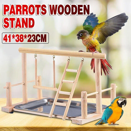 Parrots Wooden Stand Bird Play Activity Center Playground Ladder Perch Gym.