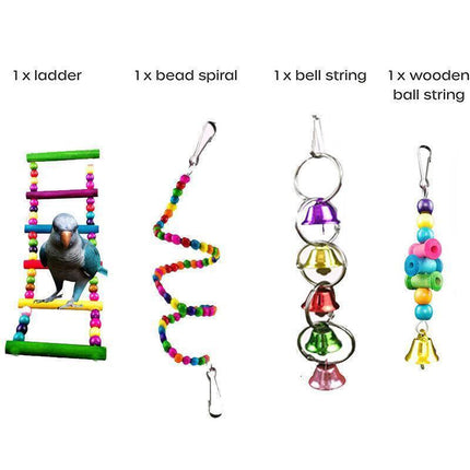 10pcs Parrot Toys Set Swing Ladder Chew Bell Toys for Cockatiels Budgies Cages.