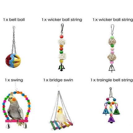 10pcs Parrot Toys Set Swing Ladder Chew Bell Toys for Cockatiels Budgies Cages.
