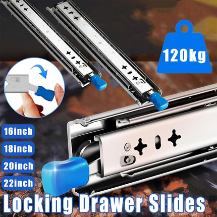 1 Pair Locking Drawer Slides Heavy Duty 120kg Runners Trailer 16 18 20 22 Inch - 20inch/500mm.