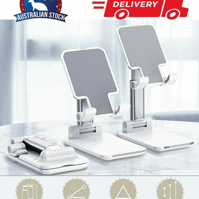 Foldable Adjustable Universal Desk Stand Holder For Mobile Phone Tablet Portable - Black.