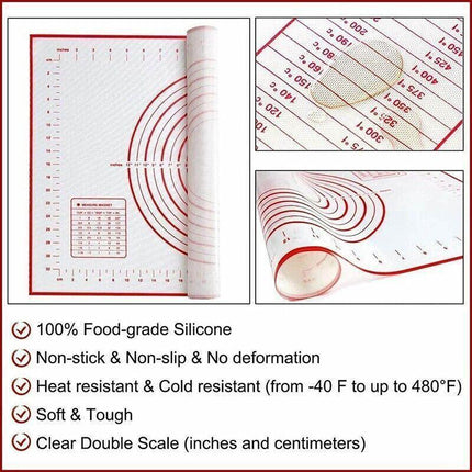 Non-Stick Silicone Baking Mat Rolling Cake Dough Scale Pastry Clay Fondant Sheet - Red 80*60cm.