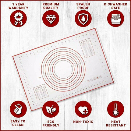 Non-Stick Silicone Baking Mat Rolling Cake Dough Scale Pastry Clay Fondant Sheet - Red 80*60cm.
