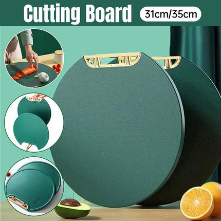 Round Green Plastic Kitchen Chopping Board Household Food Cutting Board Tool - 35cm.