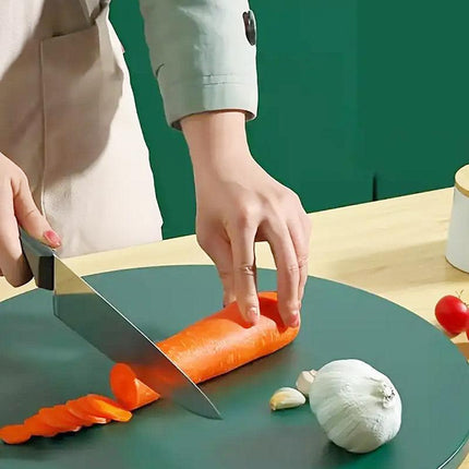 Round Green Plastic Kitchen Chopping Board Household Food Cutting Board Tool - 35cm.